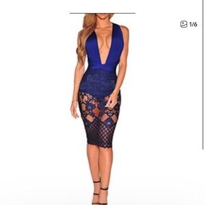 Blue one shoulder lace dress